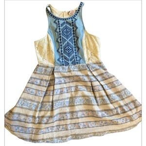 2/$30 Ladies’ Flying Tomato Blue& Cream Sleeveless Summer Dress Embroid L Junior